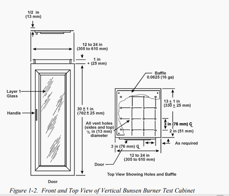 FAA-Thử nghiệm đầu đốt Bunsen thẳng đứng cho cabin và vật liệu ngăn chứa hàng hóa Buồng thử nghiệm tính dễ cháy